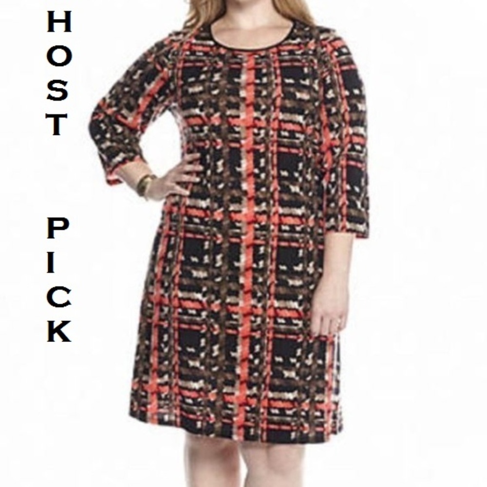 NWT 18W Tiana B Black, grey , coral shift dress - Picture 3 of 8